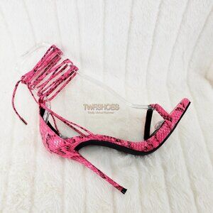 Supreme Sexy Pink Snake Tie Up Sandal Shoes 5" High Heels Last One